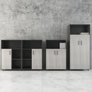 木製文件櫃儲物櫃收納櫃深灰色烟灰木色掩門空格文件櫃 MFC Cabinet Swing Door Dark Grey Ash Wood Display Storage Document Cabinet Office Cabinet 