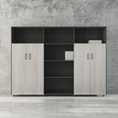 木製文件櫃儲物櫃收納櫃深灰色烟灰木色掩門空格文件櫃 MFC Cabinet Swing Door Dark Grey Ash Wood Display Storage Document Cabinet Office Cabinet 