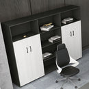 木製文件櫃儲物櫃收納櫃深灰色烟灰木色掩門空格文件櫃 MFC Cabinet Swing Door Dark Grey Ash Wood Display Storage Document Cabinet Office Cabinet 