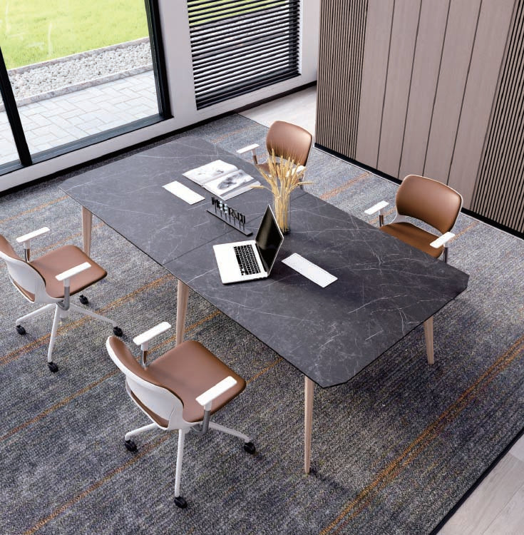 仿雲石紋 黑色辦公室 會議枱 Faux Marble Style Black Conference Meeting Table
