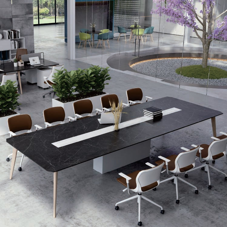 仿雲石紋 黑色辦公室 會議枱 Faux Marble Style Black Conference Meeting Table
