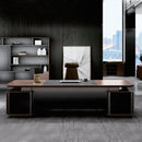 非洲胡桃木紋黑金屬拉絲大型董事檯大班枱老板檯連側櫃 African Walnut Wood Pattern Black Brushed Steel finish CEO Director Manager Desk Table