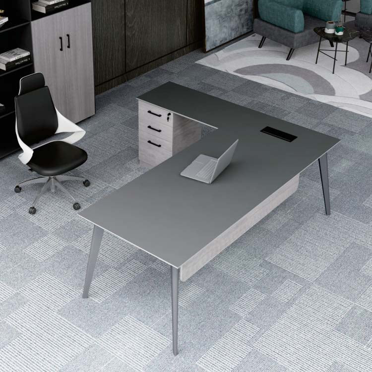  L形一體主管枱經理枱銀灰淺木色 L Shape Desk Sliver Light Wood Pattern Executive Desk Manager Desk