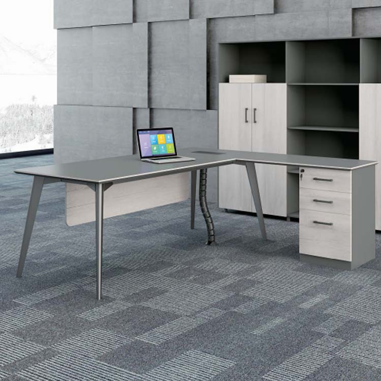 L形一體主管枱經理枱銀灰淺木色 L Shape Desk Sliver Light Wood Pattern Executive Desk