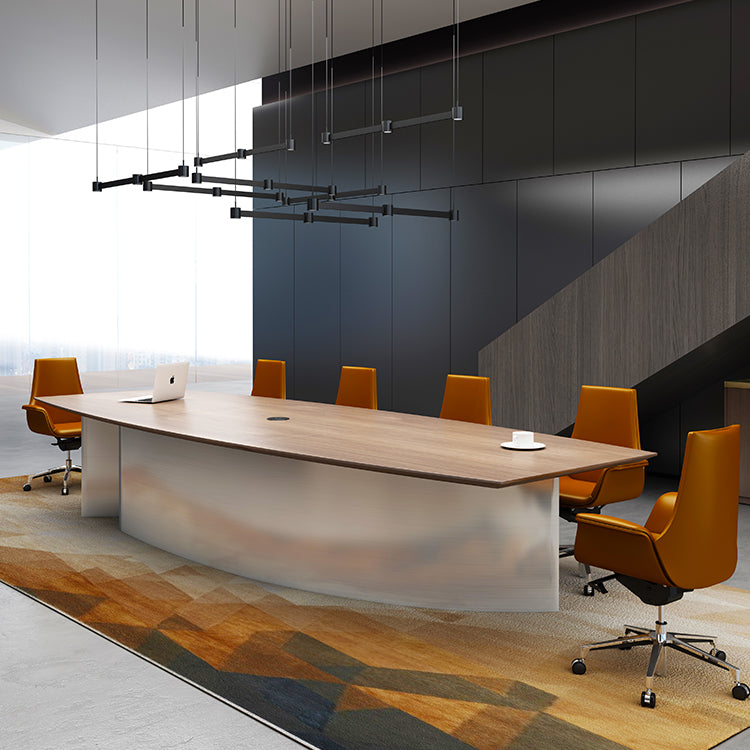 華麗橢圓木紋拉絲金屬橢圓會議檯高貴大型會議枱 Luxurious oval wood brushed metal large conference table cooperate conference table
