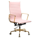 高背優質人造皮椅铝合金色框架旋轉升降會議職員椅電腦椅 High Quality faux leather Golden Chrome Frame High Back Soft Pad revolving computer swivel office meeting room chair