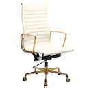 高背優質人造皮椅铝合金色框架旋轉升降會議職員椅電腦椅 High Quality faux leather Golden Chrome Frame High Back Soft Pad revolving computer swivel office meeting room chair