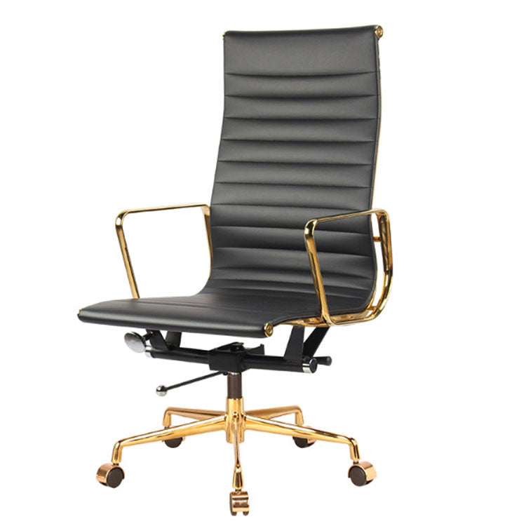 高背優質人造皮椅铝合金色框架旋轉升降會議職員椅電腦椅 High Quality faux leather Golden Chrome Frame High Back Soft Pad revolving computer swivel office meeting room chair